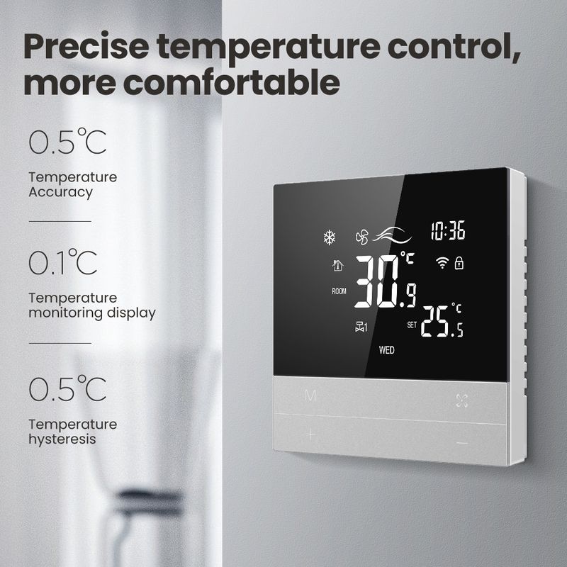 AVATTO Tuya WiFi Smart Central Air Conditionné Thermostat Interrupteur Chauffage Cool 3 Vitesse Ventilo-convecteur Unité Fonctionne avec Alexa_voghion.com