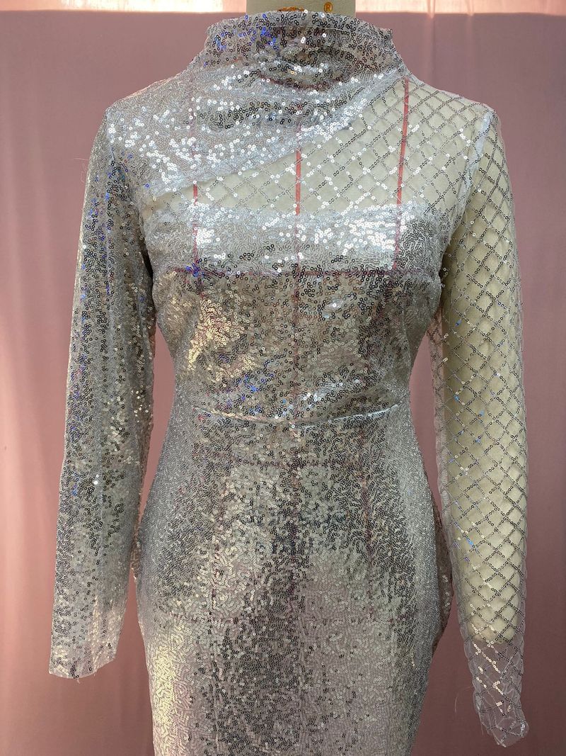 Rochie de damă fără bretele, cu guler rotund, temperament subțire, în formă de S, cu paiete, pentru femei_voghion.com