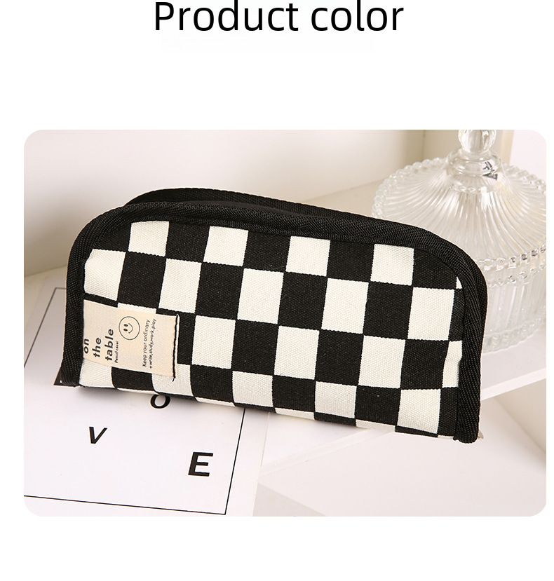 ins style black and white checkerboard pencil bag large capacity stationery bag canvas student simple high value pencil bag wholesale_voghion.com