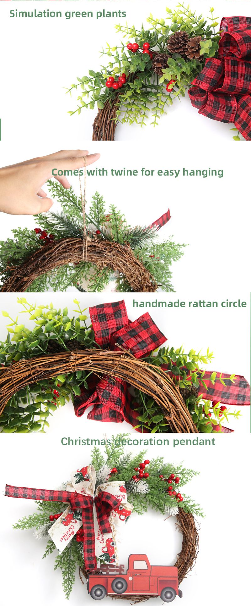 Ghirlanda di simulazione natalizia ciondolo ad anello in rattan decorazioni natalizie fiocco per auto rossa decorazione per appendere la porta_voghion.com