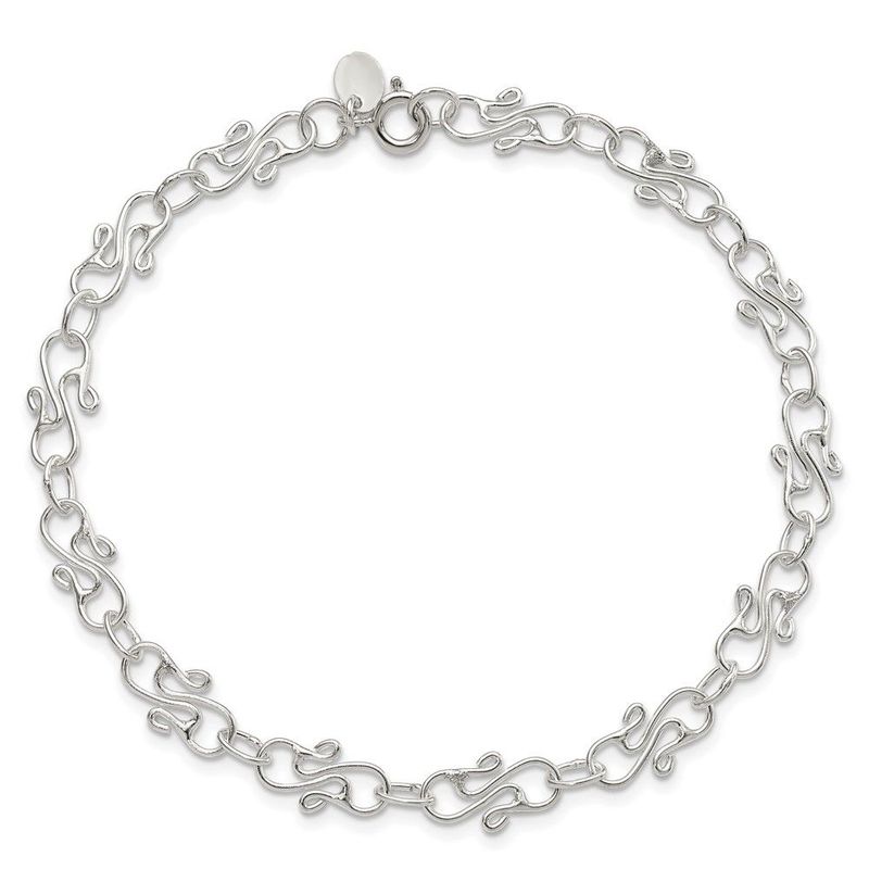 Sterling Silver 10inch Fancy Polished Anklet_voghion.com