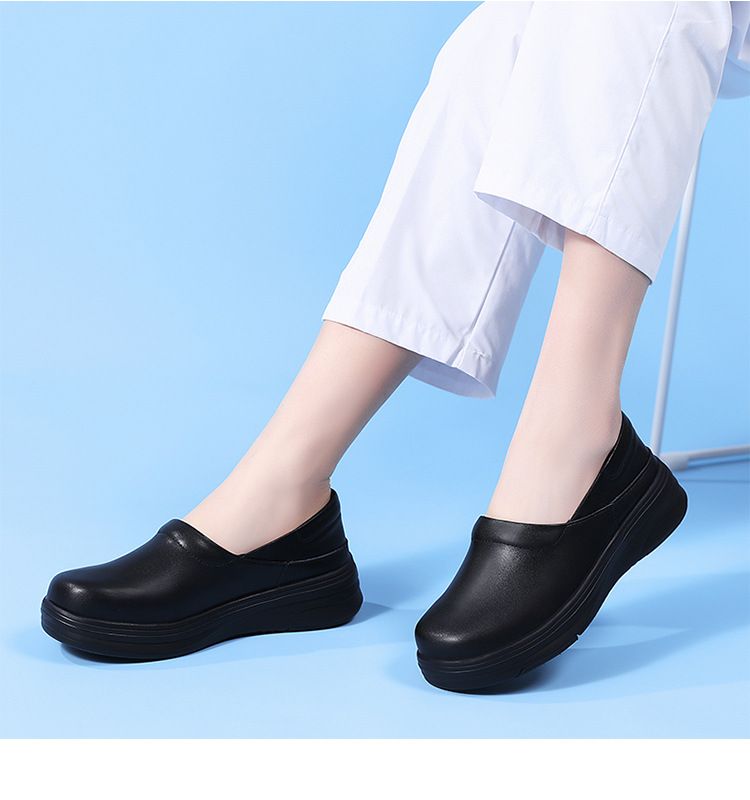 Krankenschwesterschuhe Leder Damen Weiche Sohle Rutschfeste Arbeitsschuhe Schwarze Plateauschuhe_voghion.com
