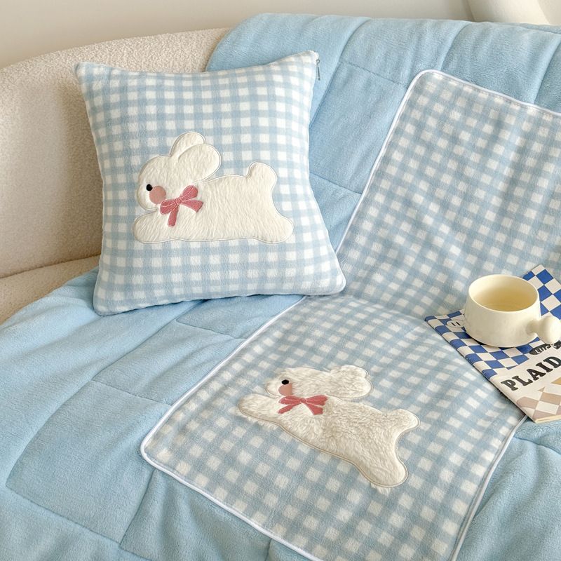 Rabbit Pillow Dual-Use Thickened Milk Velvet Nap Blanket & Cushion Two-in-One_voghion.com