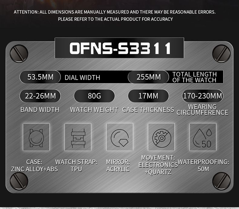 Men's Sport Watch With LED Display, Waterproof 50m, Alarm, Stopwatch, Night Light, Digital Analog Dial For Outdoor Activities_voghion.com