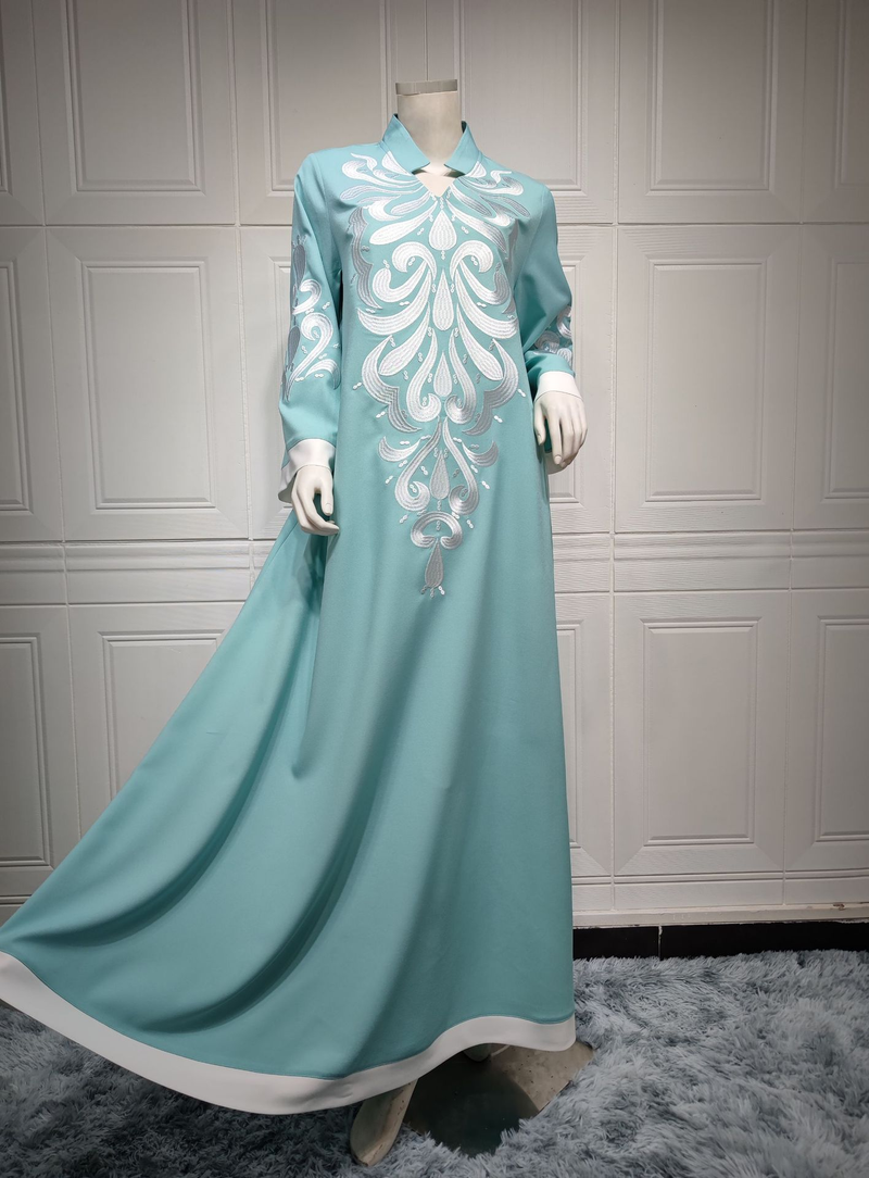 Dames zomer Abaya patchwork jurk geborduurd moslim Ramadan Dubai gewaad_voghion.com