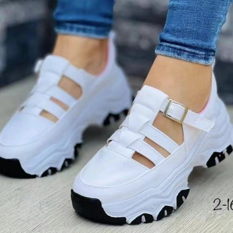 Casual 2025 New Thick Sole Board With One Button Low Top Large Size Fashion Sports Women's Single Shoes_voghion.com