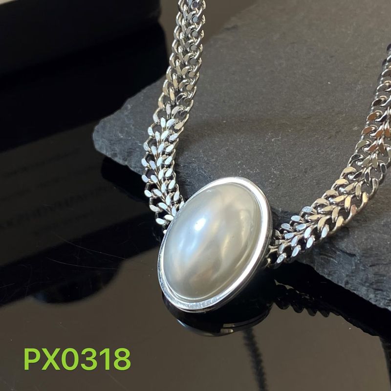 Neue vielseitige natürliche Shijia-Halskette mit großer Perle und dicker Titan-Halskette für Damen, schlichte, elegante kubanische Kette aus Edelstahl_voghion.com