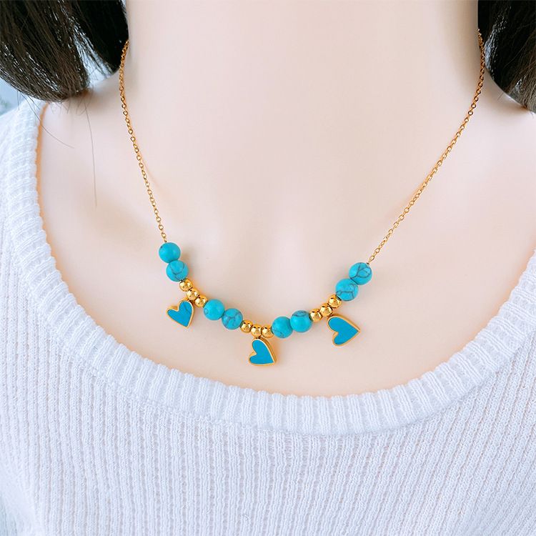 Collana personalizzata in acciaio al titanio turchese esagerato retrò, ciondolo a forma di conchiglia, stella, farfalla, occhi rotondi, catena a forma di cuore_voghion.com