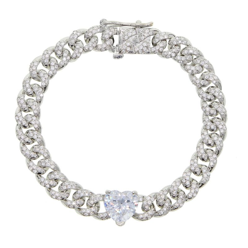 Heart Shaped Zircon Chain Bracelet With Diamonds And Full Diamond Hip Hop New Hip Hop Ladies Bracelet_voghion.com