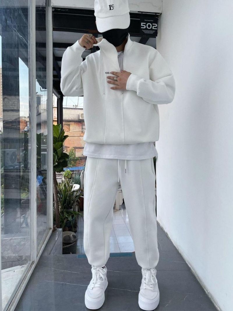 Men's Half-Zip Sweater Set – Winter-Ready Fleece-Lined Jogger Suit With Dual Zipper (Black/Gray/White, S-3XL)_voghion.com