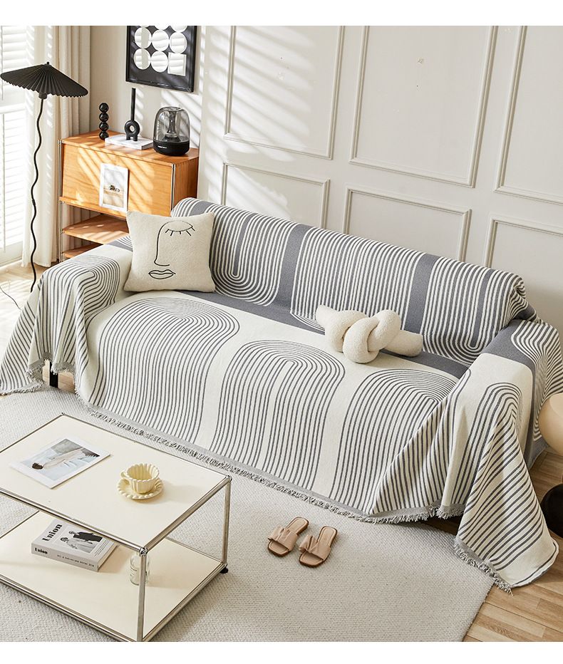 Soft Chenille Geometric Pattern Sofa Cover Throw Blanket For 3-Seater Couch, Modern Striped Design, Multiple Sizes & Colors Cover Sofa Blanket Cushion_voghion.com