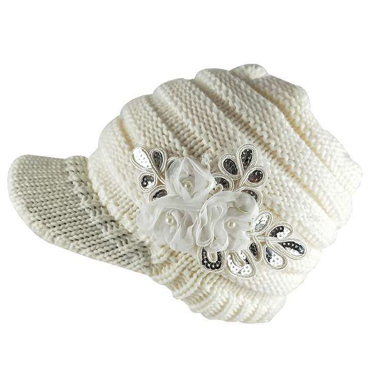 Casquette de baseball à paillettes, style bec de canard, avec bord, chapeau chaud en laine pour femme, automne et hiver_voghion.com