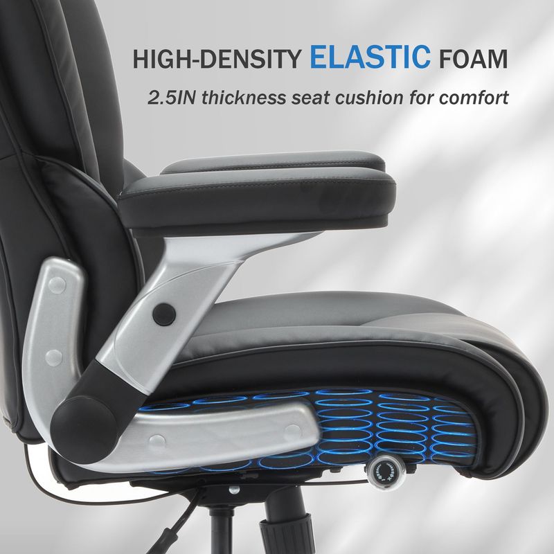Big And Tall Office Chair 500lbs With Adjustable Lumbar Support, Executive Office Chair With Flip-up Armrest And Wider Seat, Ergonomic Leather Chair Breathable With Quiet Rubber Wheels Black_voghion.com