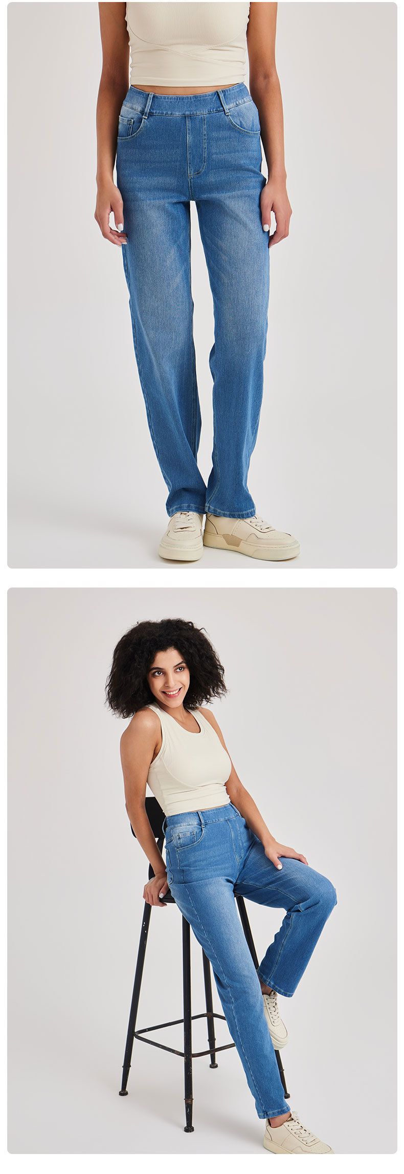 Jeans da yoga a vita alta SleekShape da donna - Pantaloni in denim elasticizzati effetto used con tasche, vestibilità slim, comodi per palestra e abbigliamento casual_voghion.com