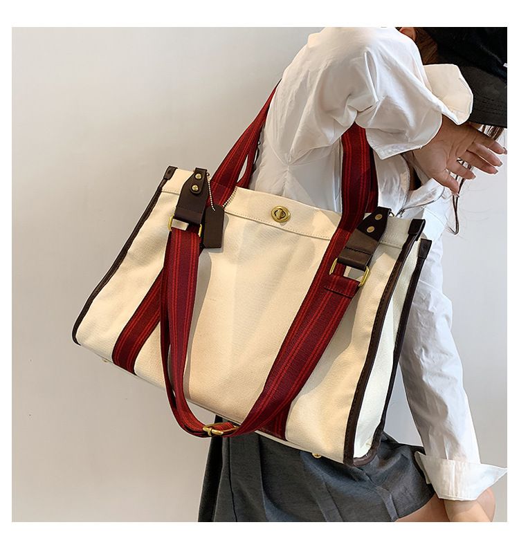 Women's Tote Bags Canvas Color-blocking Hand-held Tote Bag, Retro And Trendy, Large And Small Single-shoulder Crossbody Bag_voghion.com