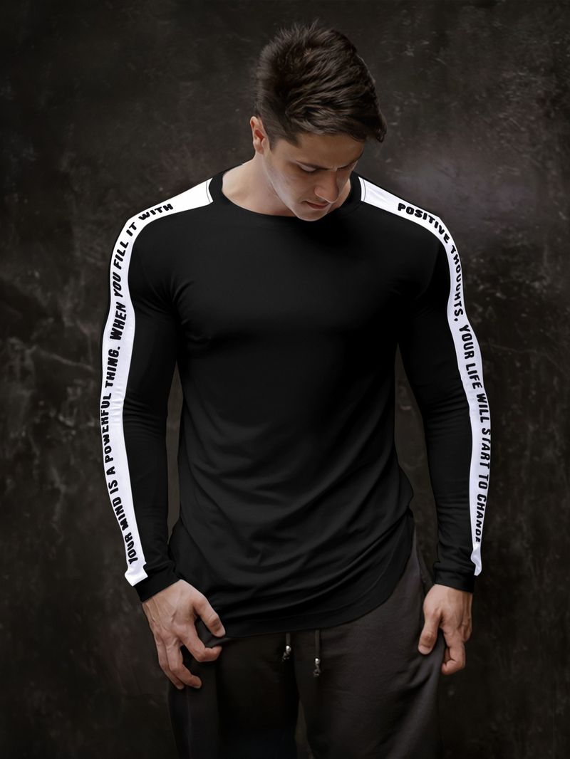 Maglietta a maniche lunghe ad alte prestazioni, traspirante ed elasticizzata in 4 direzioni, per corsa, basket e palestra (S-XXL, nero/bianco)_voghion.com