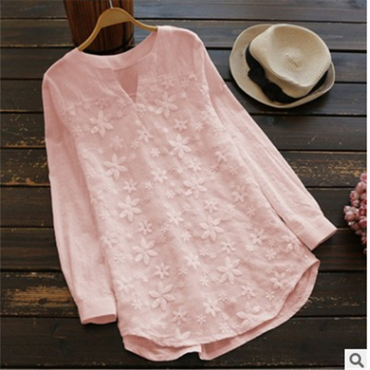 Maglietta a maniche lunghe con ricamo in pizzo da donna_voghion.com