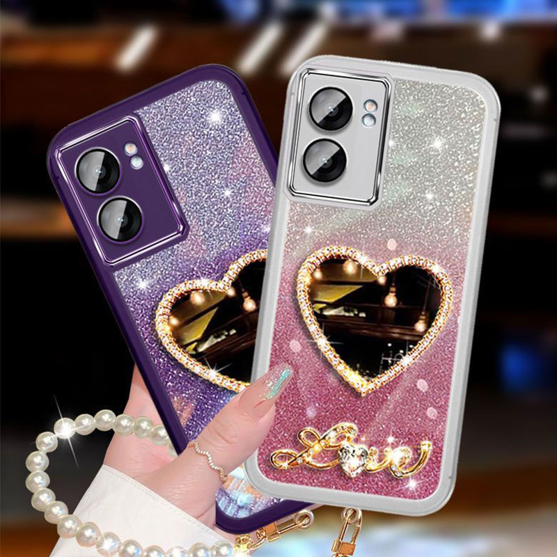 Pearl Bracelet For OPPO A57 A77 A58 A78 A98 A38 Realme C53 Reno 2Z 2F A16 Mirror Cover Shiny Glitter Case A 57_voghion.com