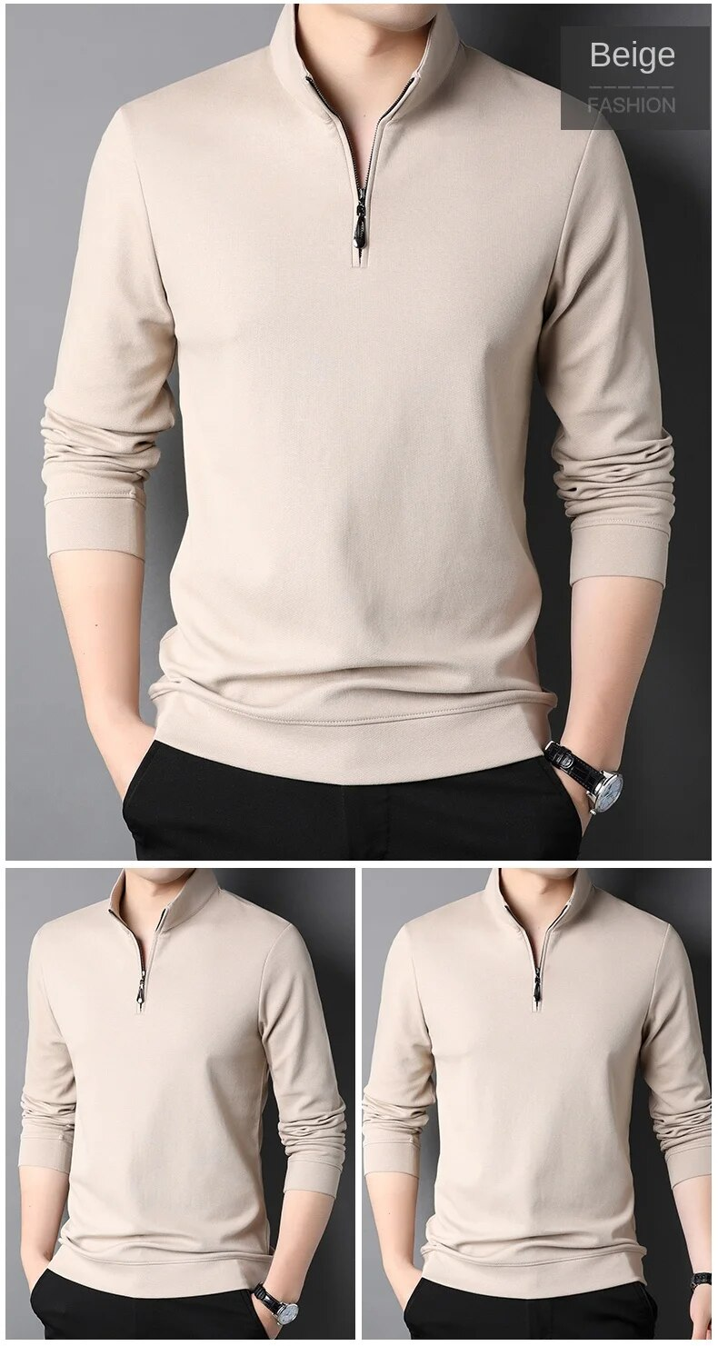 Top Grade Neue Mode Marke Zipper Polo Shirt Männer Casual Plain Koreanische Einfarbig Langarm Tops Herren Kleidung_voghion.com