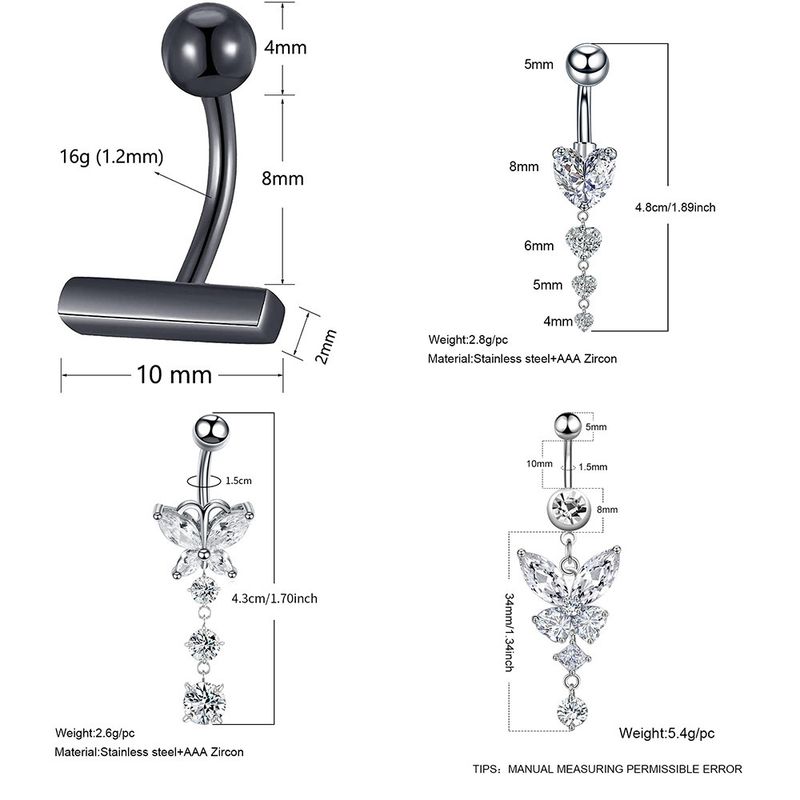 Vendita calda chiodo in acciaio inossidabile AAA zircone farfalla ciondolo anello ombelico fibbia accessorio piercing corpo_voghion.com