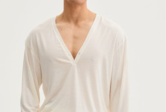 Primavera Verão Novo Deep V Stretchable Top Camisa da Moda Manga Longa Cardigan Unissex_voghion.com