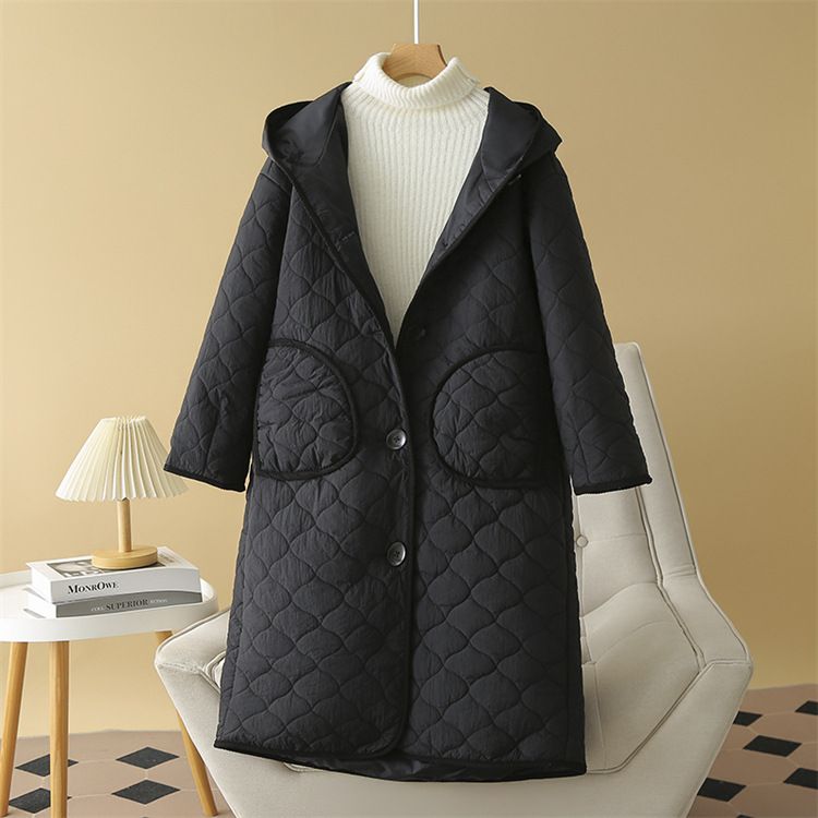 Women's Clothing Large size women's clothing 200 pounds fat MM autumn and winter fashion slim hooded bag strip round mouth pocket long cotton coat_voghion.com