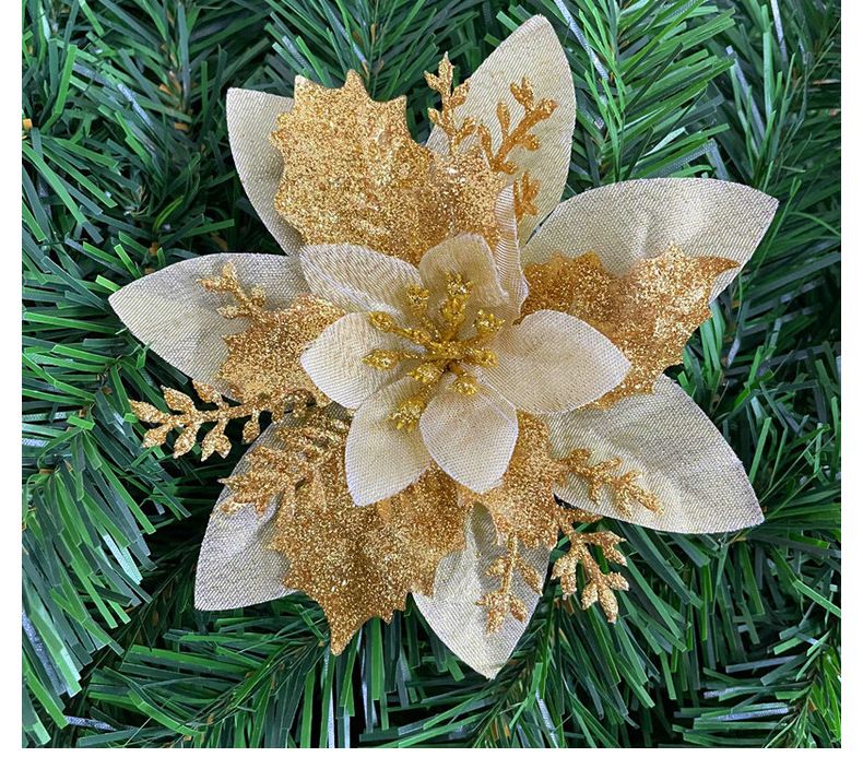 14 cm große glitzernde Blumenstecker für Weihnachten, festlicher Baumschmuck, Weihnachtsschmuck in großen Mengen für Kränze und Bastelarbeiten (12 Farben)_voghion.com