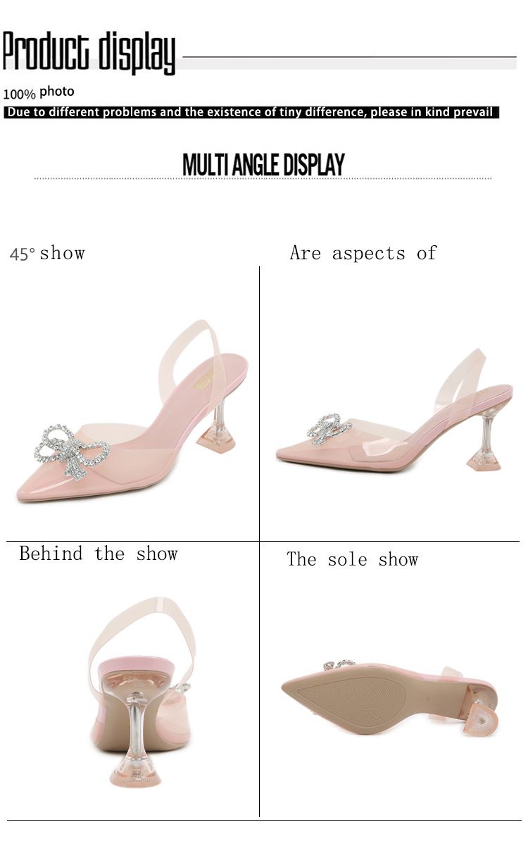 Heel Sandals Autumn New Pointed Bowknot Rhinestone Sandals Stiletto Heels Closed Toe Transparent High End High Heels For Women Sandals_voghion.com