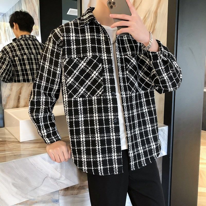 Nuova giacca a camicia a quadri autunnale per la moda maschile, ampia e casual, versatile giacca a camicia a maniche lunghe_voghion.com