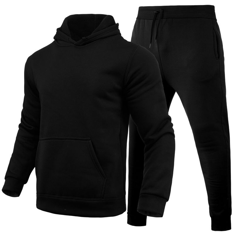 Herreklær fritidsblank ensfarget dress fleece løse genserbukser todelt sett_voghion.com