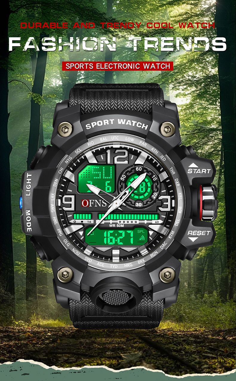 Men's Digital Analog Watch With Alarm, Stopwatch, Night Light, 50m Waterproof, Sport Outdoor Wristwatch For Daily Use Sports Waterproof Electronic_voghion.com