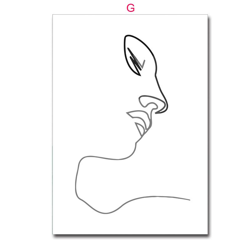 Black And White Decorative Simple Line Drawing Figure Canvas Home Living Room Sofa Background Abstract Hanging Painting_voghion.com