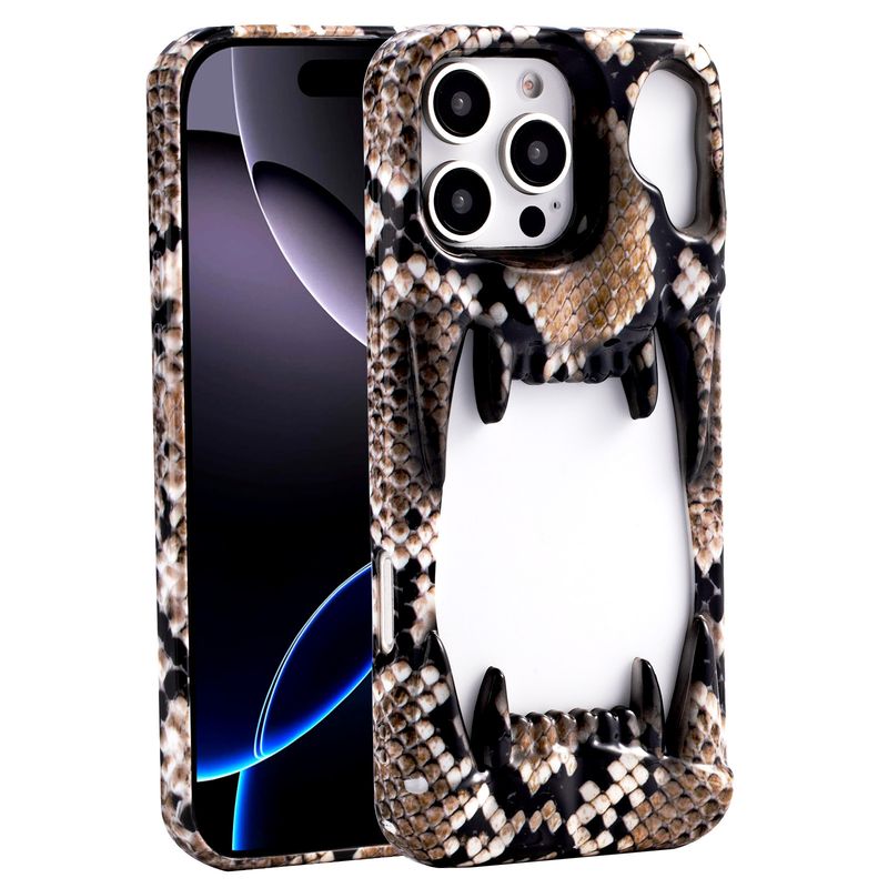Custodia morbida con motivo a serpente e dente di tigre cavo compatibile con iPhone 16 15 Max, impermeabile e adesiva, per telefono 14 Pro_voghion.com