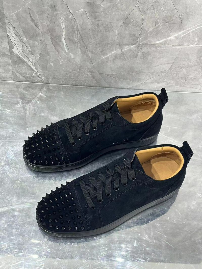 Lttll Electric Black Embroidered Low-Top Rivet Men's Flat Casual Crescent Shoes_voghion.com