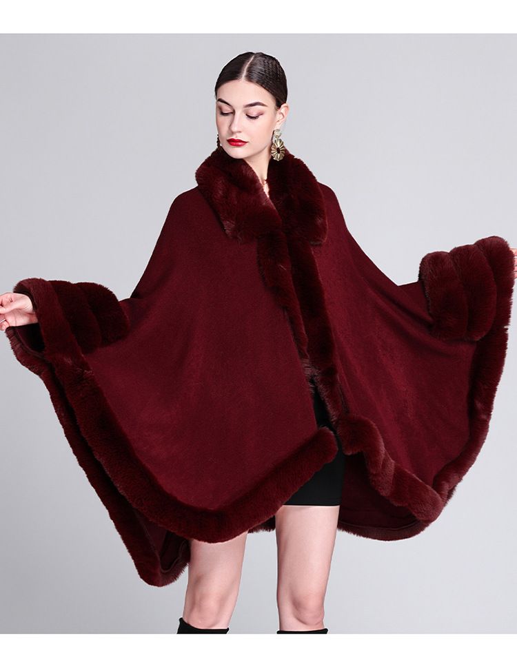 Pelerină cu guler de blană, cardigan tricotat lejer, mărime plus, pelerină pentru femei_voghion.com