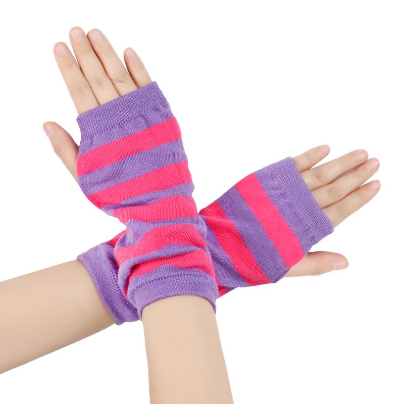 Unisex Knitted gloves with missing fingers anime stripes wearing fingers wrist cuff with false sleeves Thin children's fingers_voghion.com