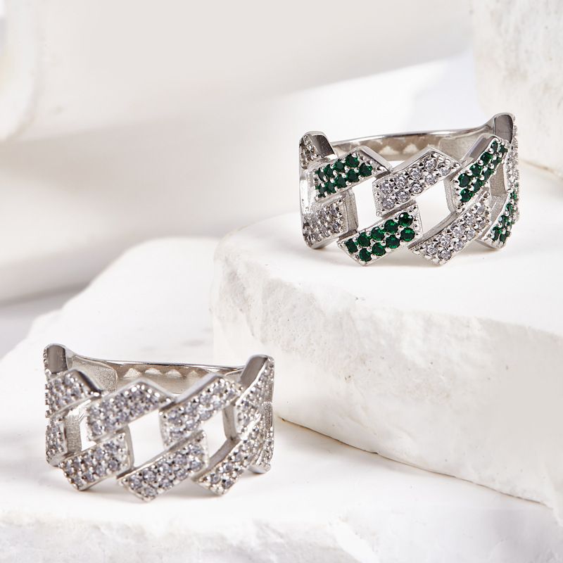 Hip Hop Micro Paved Zircon Diamond Cuban Link Geometric Men's Ring_voghion.com