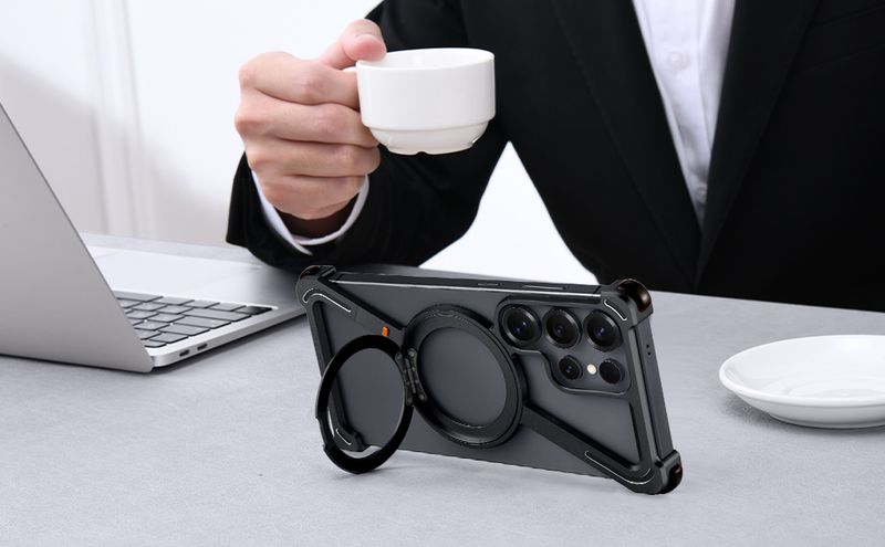 Custodia per telefono Eary Minimalist per Samsung Galaxy S25 Ultra con supporto magnetico girevole a 360°, gusci in metallo senza cornice in alluminio_voghion.com