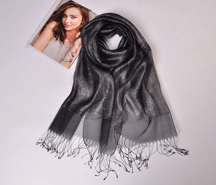 spring and summer mulberry silk scarf sunscreen shawl double-layer contrast color gold tassel silk organza scarf  _voghion.com
