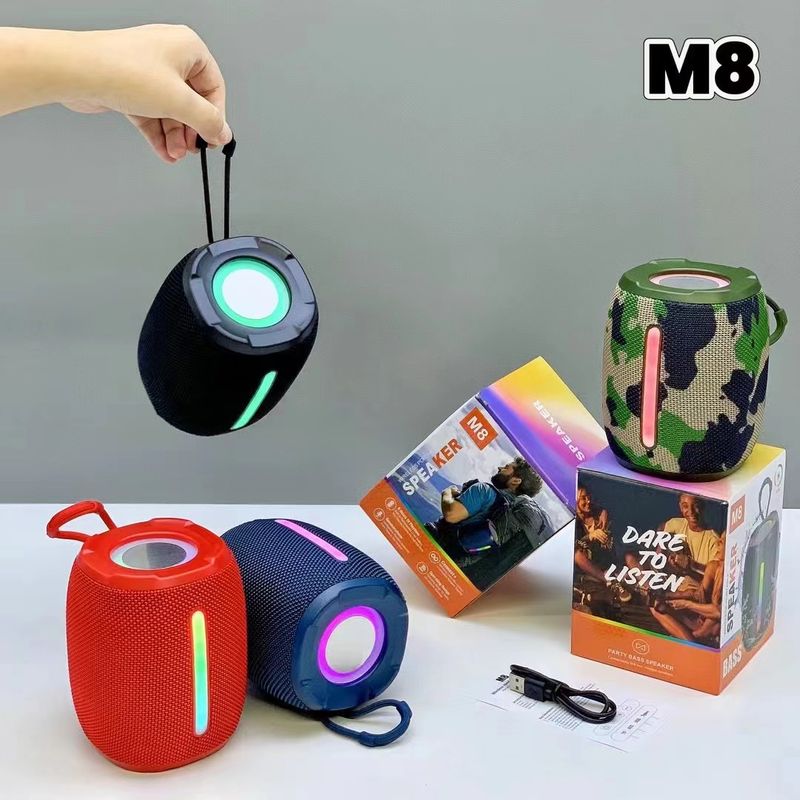 Nový venkovní subwoofer M8 s Bluetooth RGB světlem, přenosný stolní reproduktor s dárkovou kartou_voghion.com
