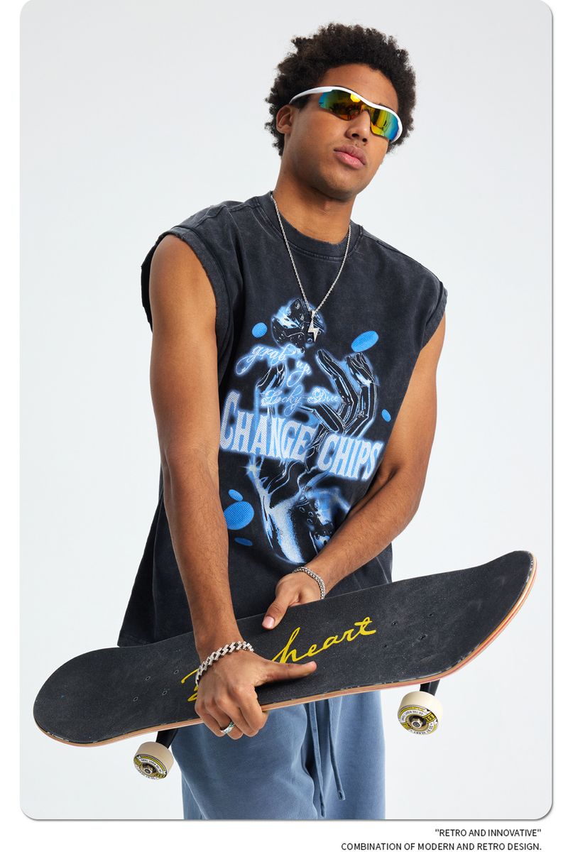 Batik Edged Vest Men's Vest Patch Splicing Printing Washing Water Retro Sleeveless T-shirt_voghion.com
