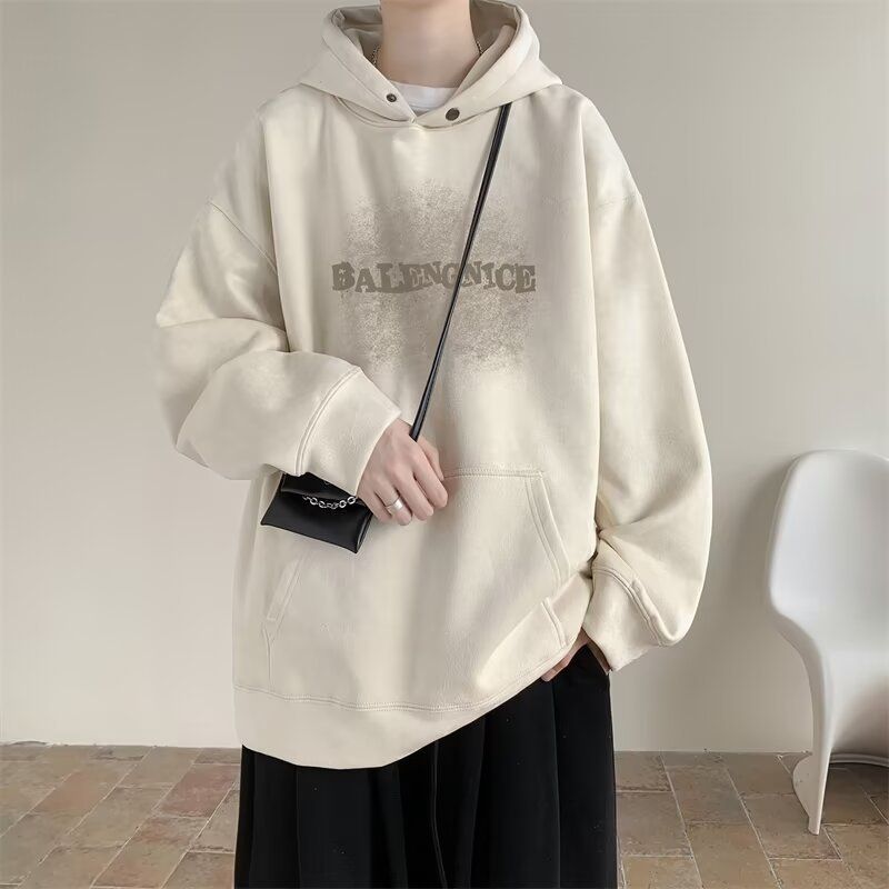 Long Sleeved Base Trendy Hooded Sweatshirt For Men In Spring And Autumn, Made Of Suede, Loose Fit_voghion.com