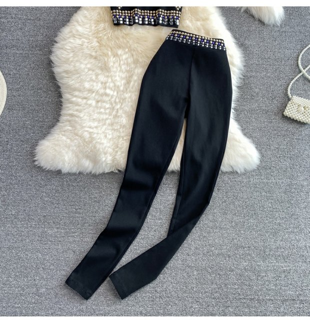 Women Sleeveless vest women's two-piece set high waisted elastic leg pants_voghion.com