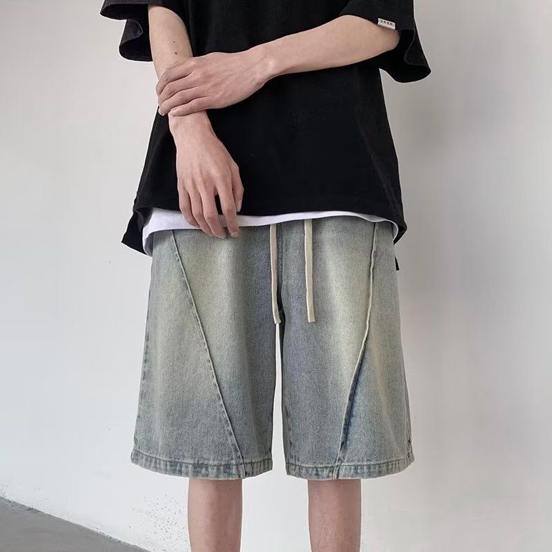 Washed and distressed denim shorts men's summer 2023 new American retro handsome pants straight loose shorts_voghion.com