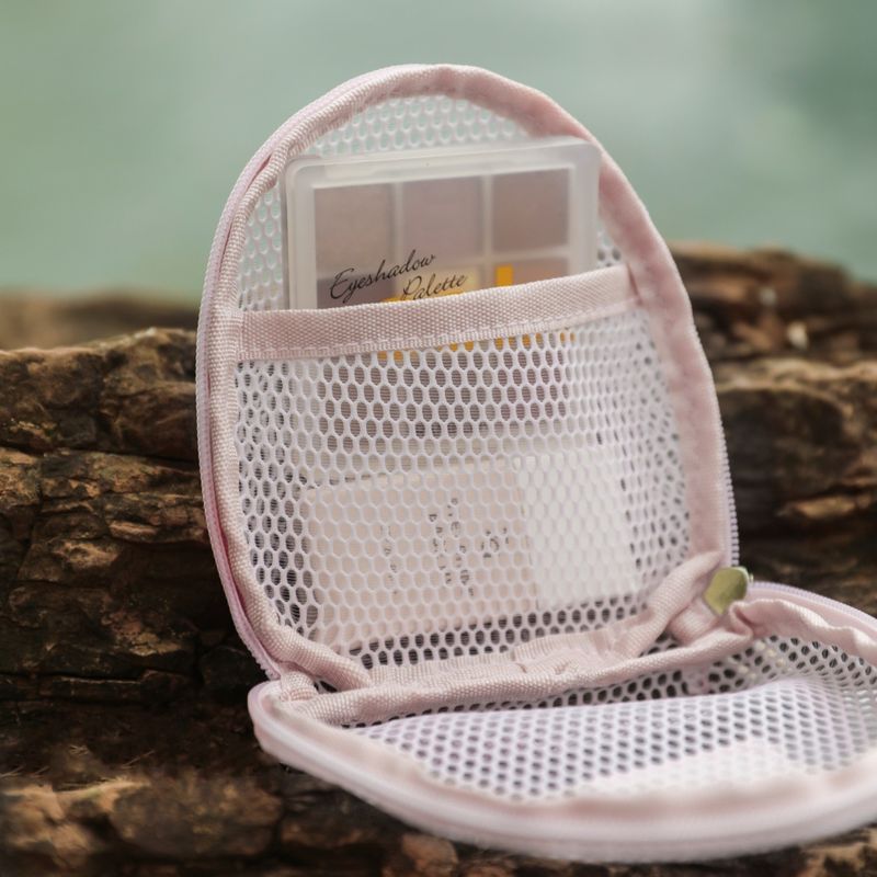 Tragbare rosa Kosmetiktasche in Zylinderform – Reise-Kosmetik-Organizer für Lippenstift und Pinsel (Polyesternetz, kompakt und vielseitig einsetzbar)_voghion.com