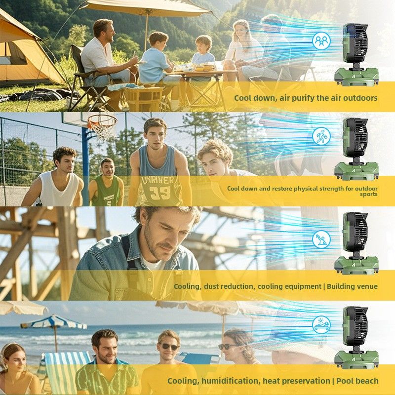 Ventilateur de camping en plein air populaire, grande capacité, refroidissement par brouillard d'eau, batterie très longue durée, léger et portable_voghion.com