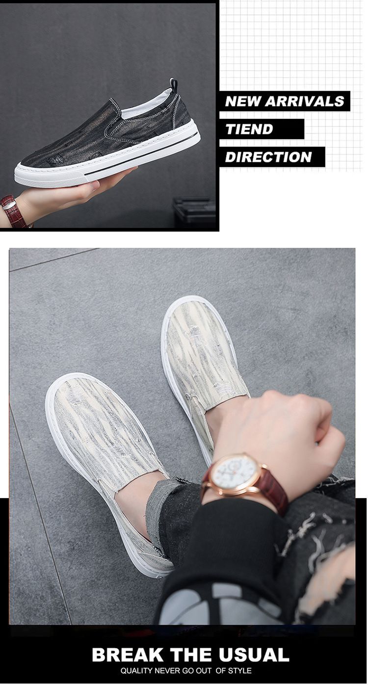 Tênis casuais masculinos de lona respirável, novos, versáteis, planos e sem cadarço, calçados da moda para o verão_voghion.com