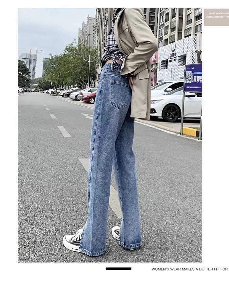 Große Jeans mit hoher Taille und geradem Schnitt für mollige Mädchen, Frühjahr 2022, helle, lockere Bodenhose mit weitem Bein_voghion.com