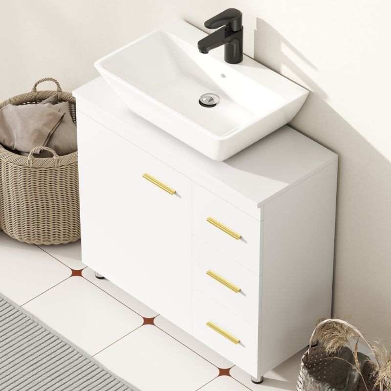 Badezimmer-Unterschrank, 3-stufiges Design, MDF, Spanplatte, Weiß_voghion.com