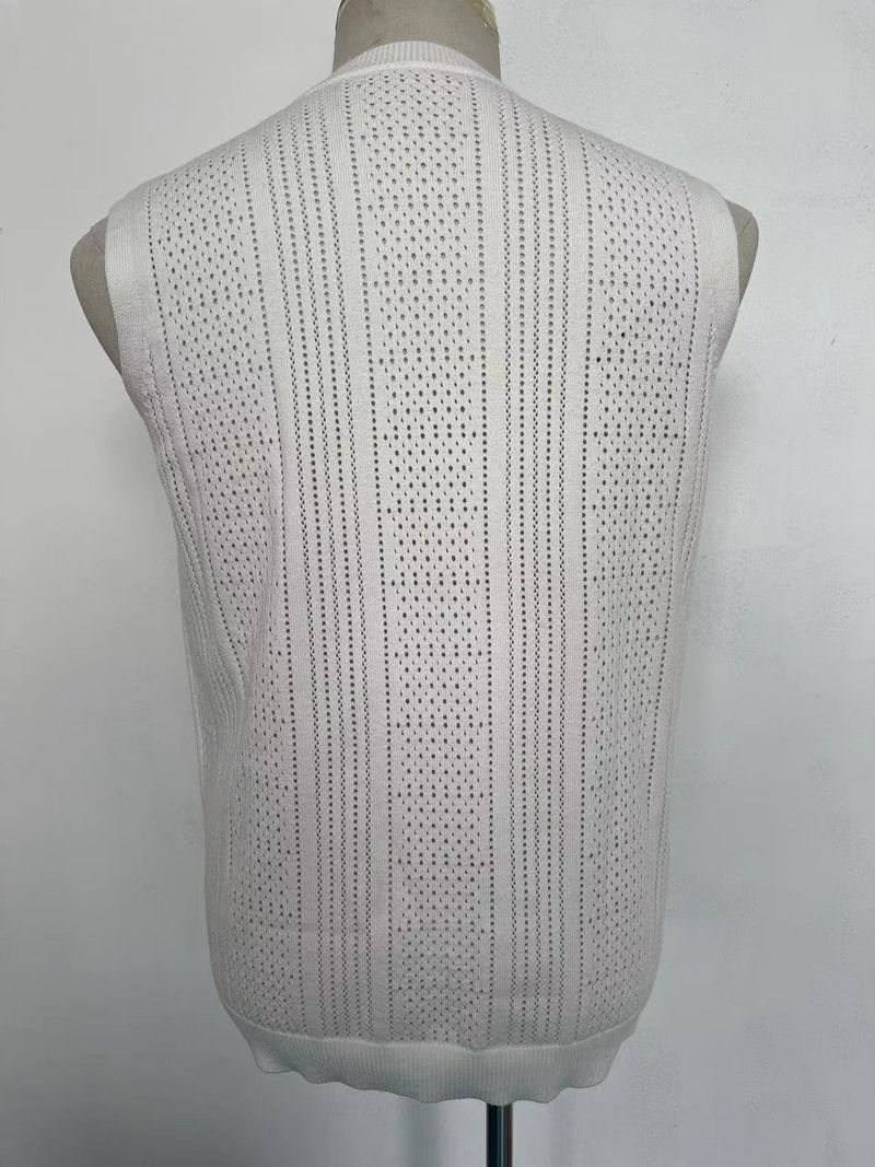 Herrenbekleidung Sommer Herren Neue einfarbige hohle atmungsaktive Rundhals-Freizeitweste Pullover Herren ärmellose Oberteile Herrenbekleidung_voghion.com